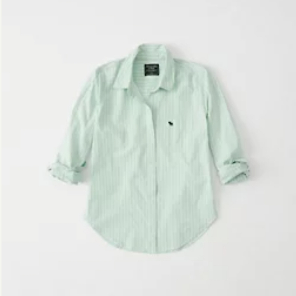 ๐ ABERCROMBIE ICON OXFORD Mint Striped BUTTON-UP SHIRT ๐ - Picture 1 of 10